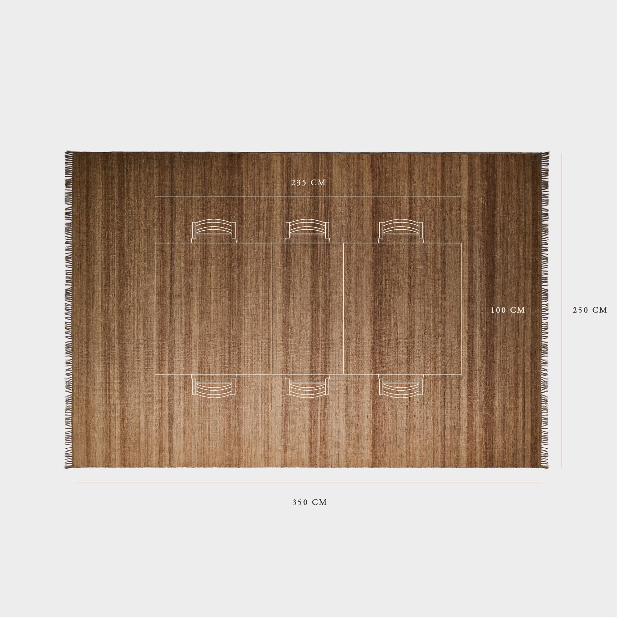 illustration of rug size in relation to dining table and chairs