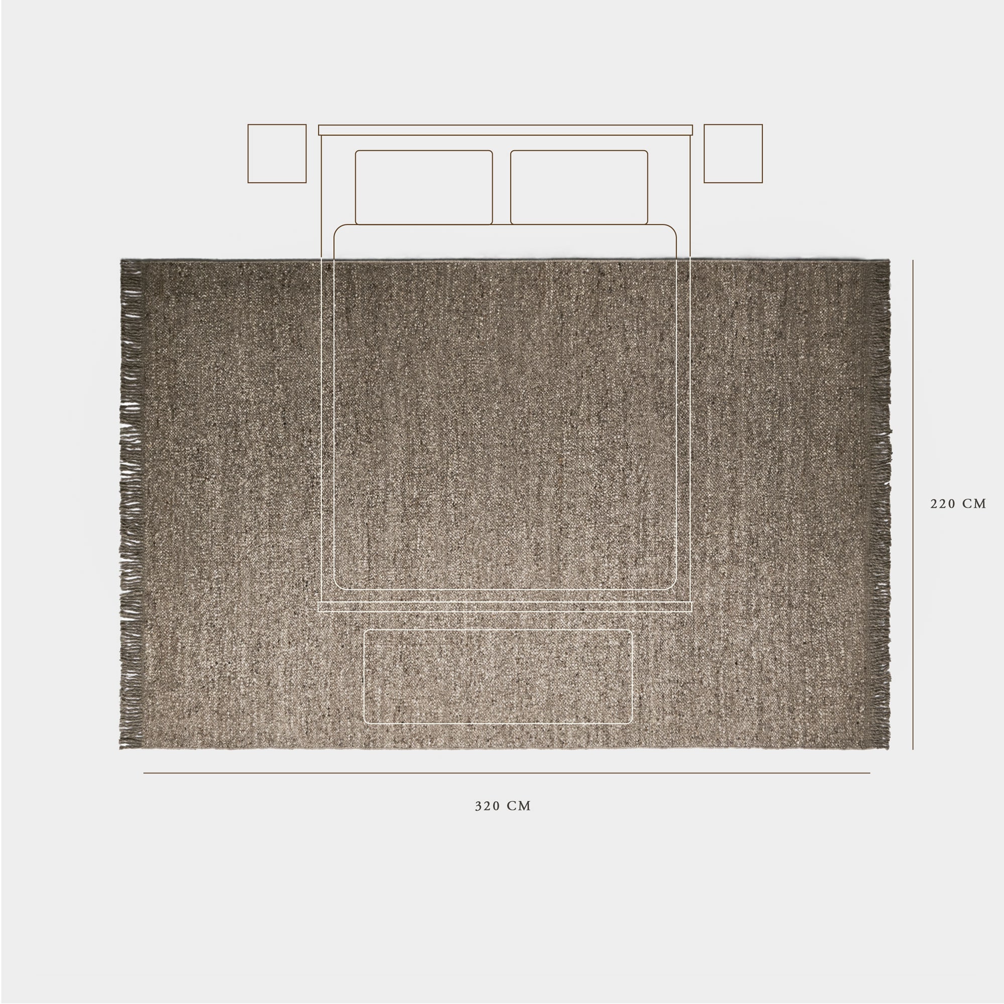 illustration of rug size in relation to bed and bedside table
