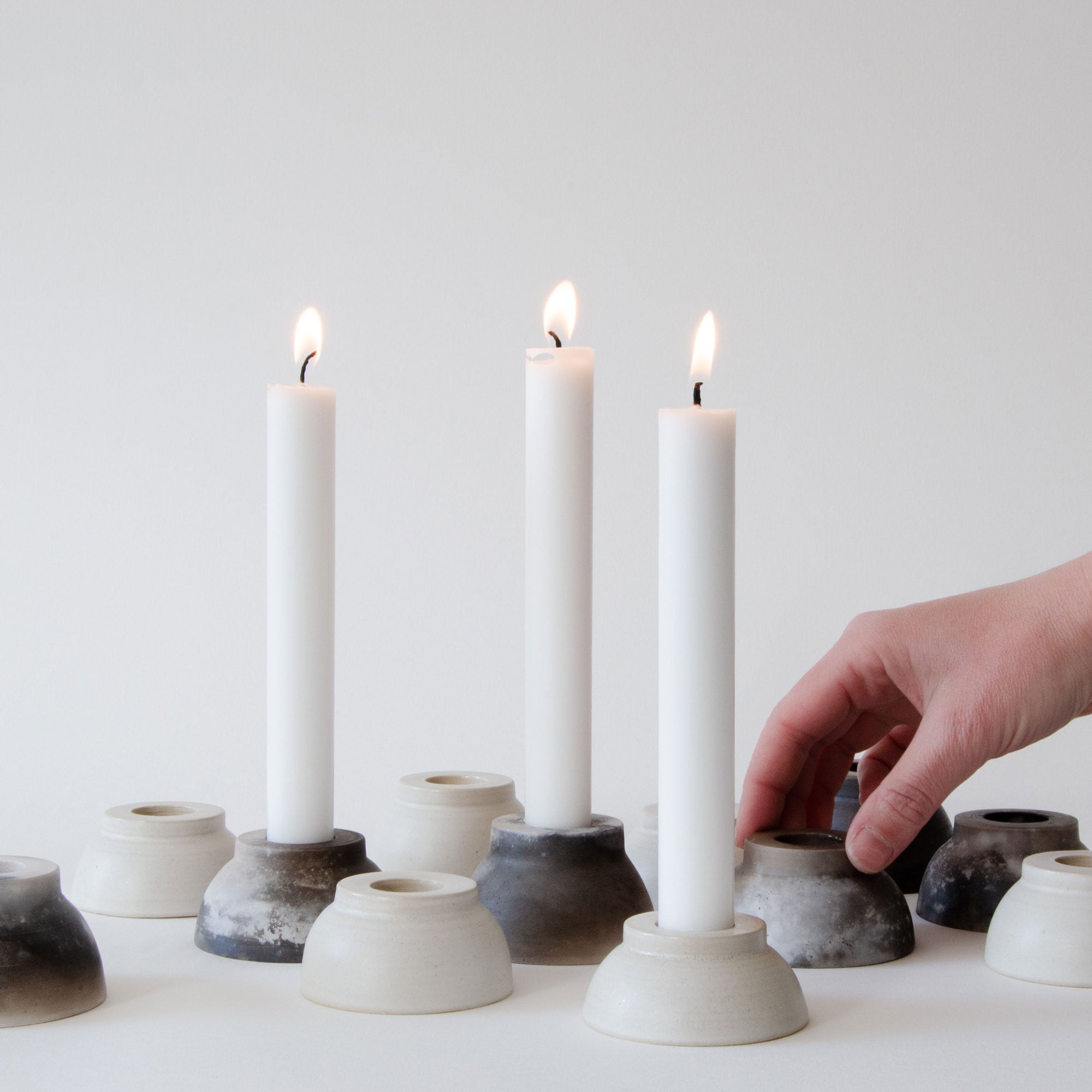 Candle holder low eggshell white